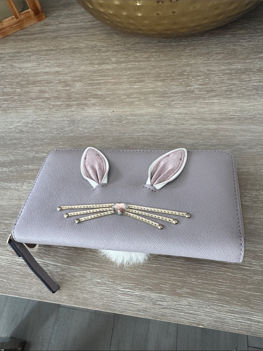 kate spade Lavender Bunny Zip Around Wallet with Gold Whisker Detail